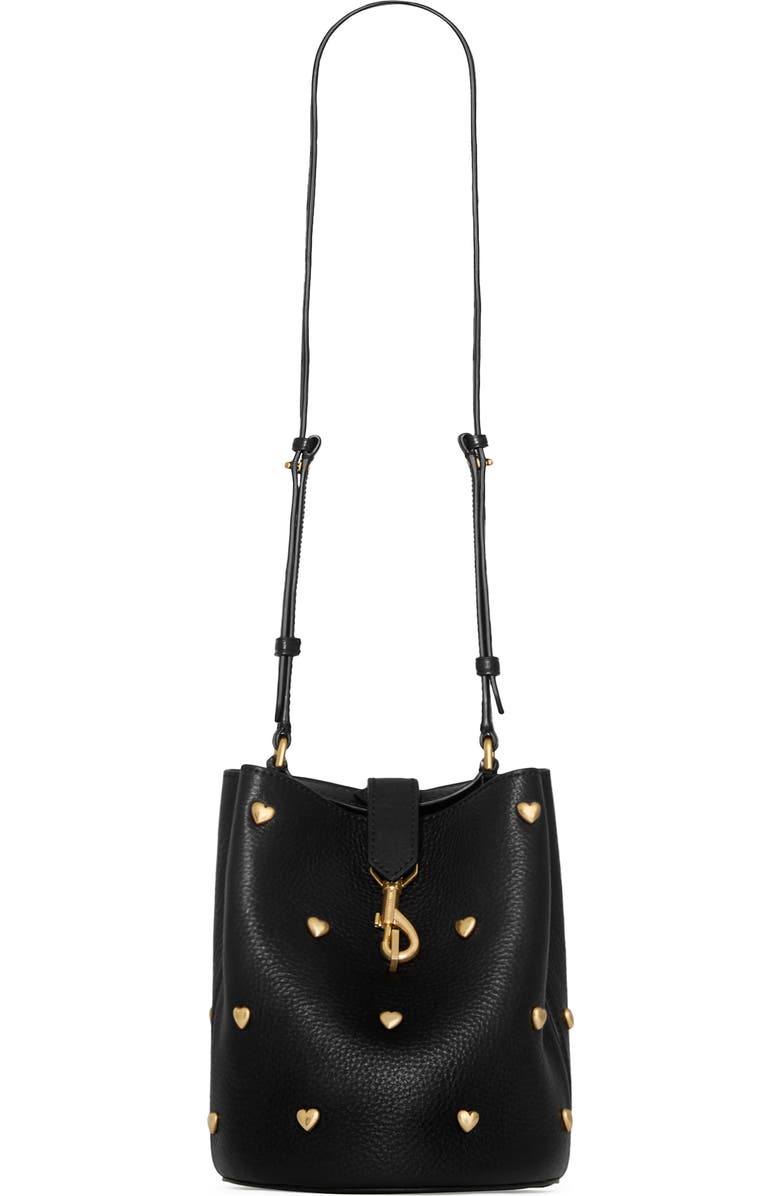 Rebecca Minkoff Small Heart Studded Leather Bucket Bag, Main, color,