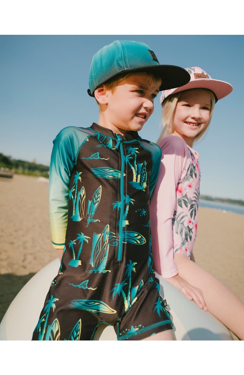 Deux par Deux One-Piece Long Sleeve Surf Rashguard, Alternate, color, Black Surf Print