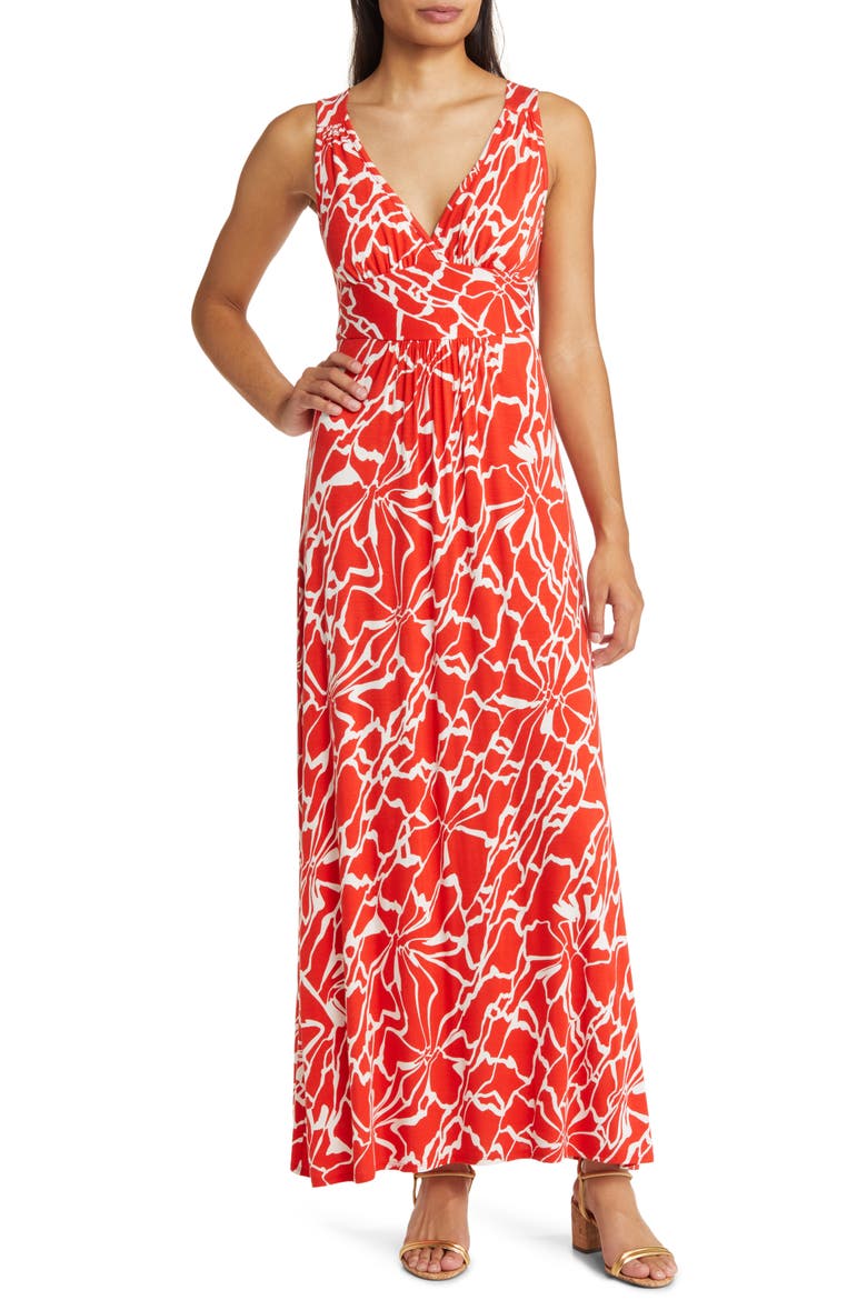 Empire Waist Jersey Maxi Dress, Main, color, SPICY ORANGE