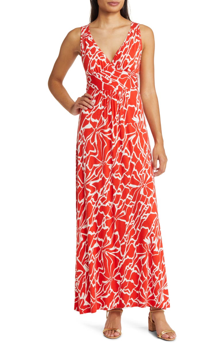 Loveappella Empire Waist Jersey Maxi Dress, Main, color, Spicy Orange