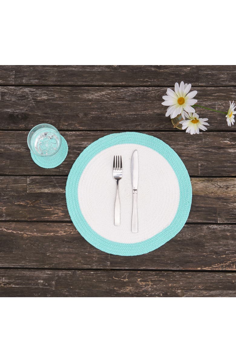 C&F Home Rim Braided Round Placemats Sets of 6 Collection, Alternate, color, Blue