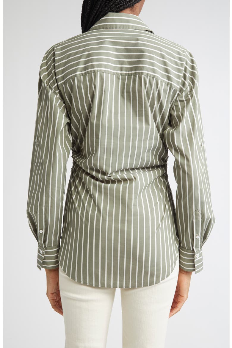 Devra Stripe Ruched Cotton Blend Button-Up Shirt, Alternate, color, STONE ARMY WHITE