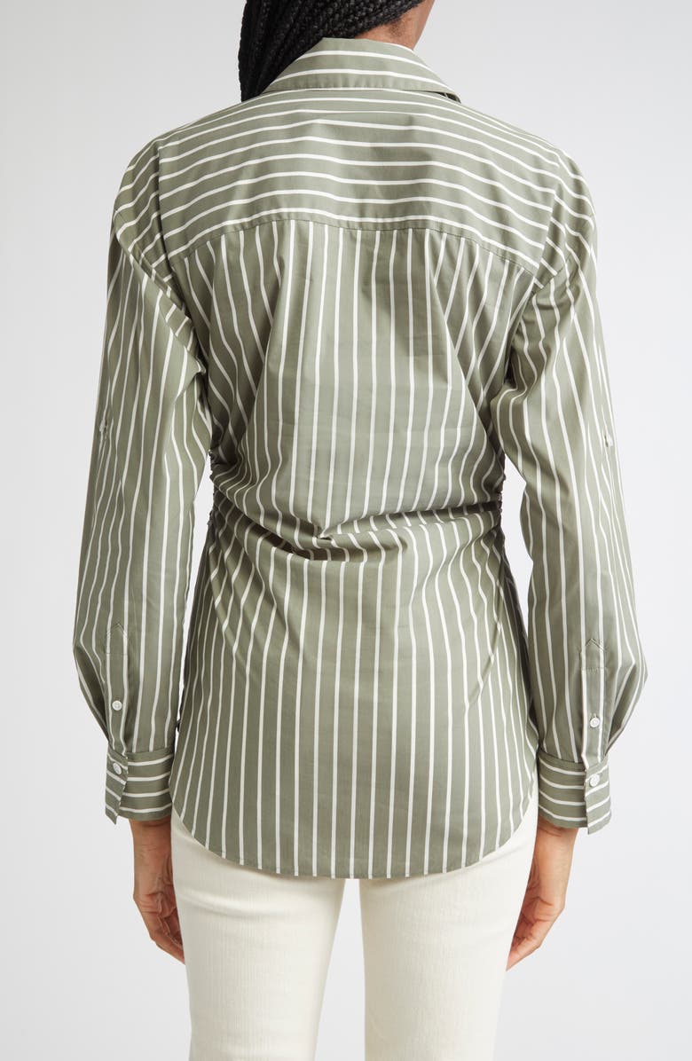 Veronica Beard Devra Stripe Ruched Cotton Blend Button-Up Shirt, Alternate, color,