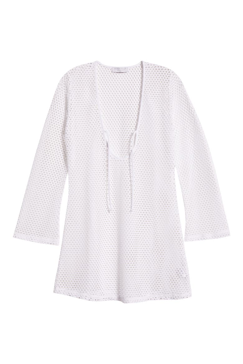 Mesh Effect Long Sleeve Cover-Up Dress, Alternate, color, WHITE