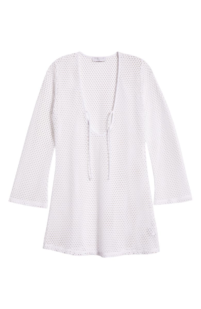 Seafolly Mesh Effect Long Sleeve Cover-Up Dress, Alternate, color, White