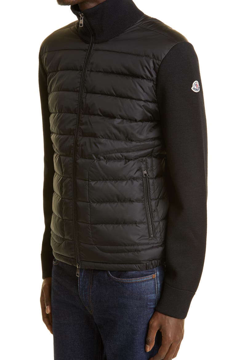 Quilted Down & Knit Cardigan, Alternate, color, BLACK