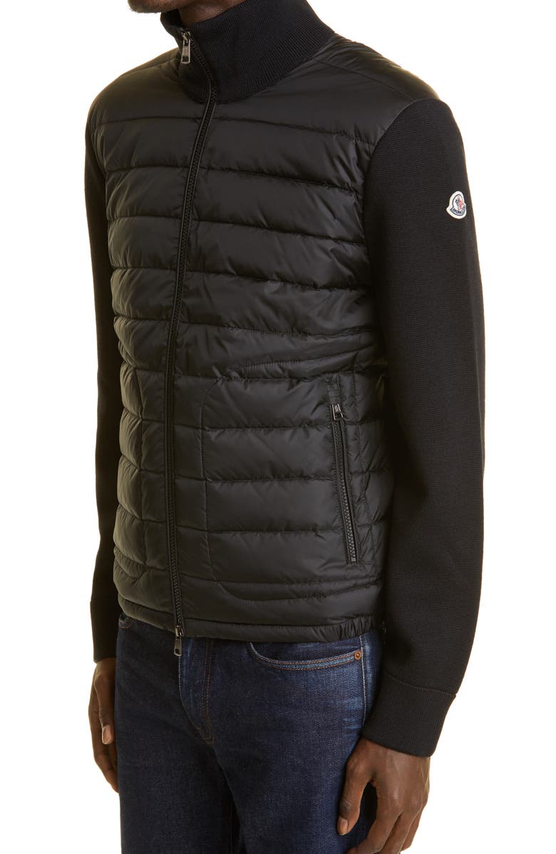 Moncler Quilted Down & Knit Cardigan, Alternate, color, 
