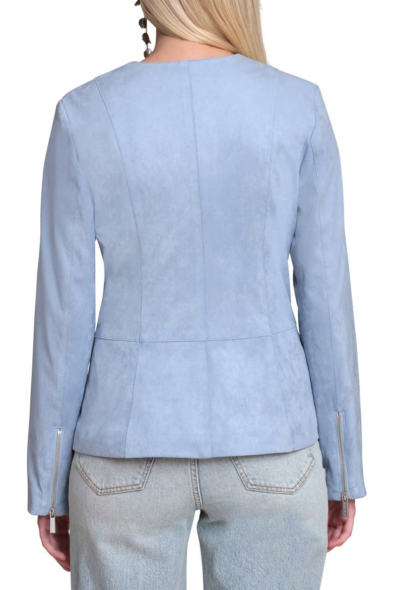 Peplum Faux Suede Jacket, Alternate, color, DUSTY BLUE