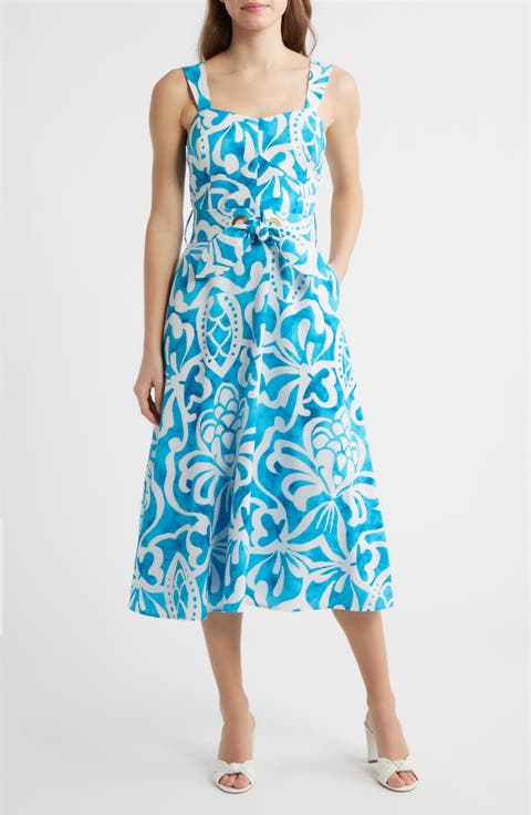 Grommet Tie Belt Midi Dress