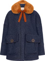 Maison Common Double Coat In Jeans Look With Fake Fur Collar