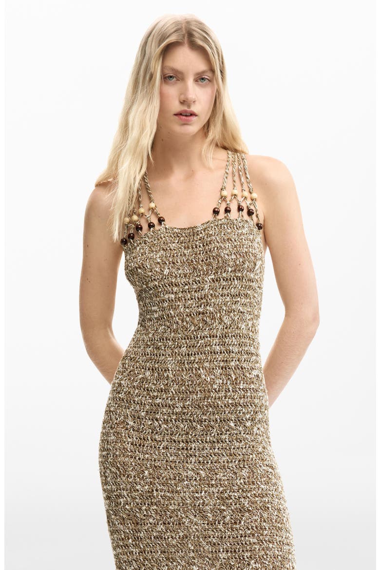 Macramé Strap Fringe Sweater Dress, Alternate, color, BROWN