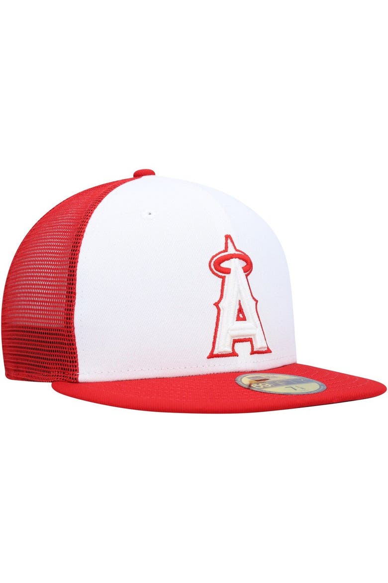 Men's New Era White/Red Los Angeles Angels 2023 On-Field Batting Practice 59FIFTY Fitted Hat, Alternate, color, White