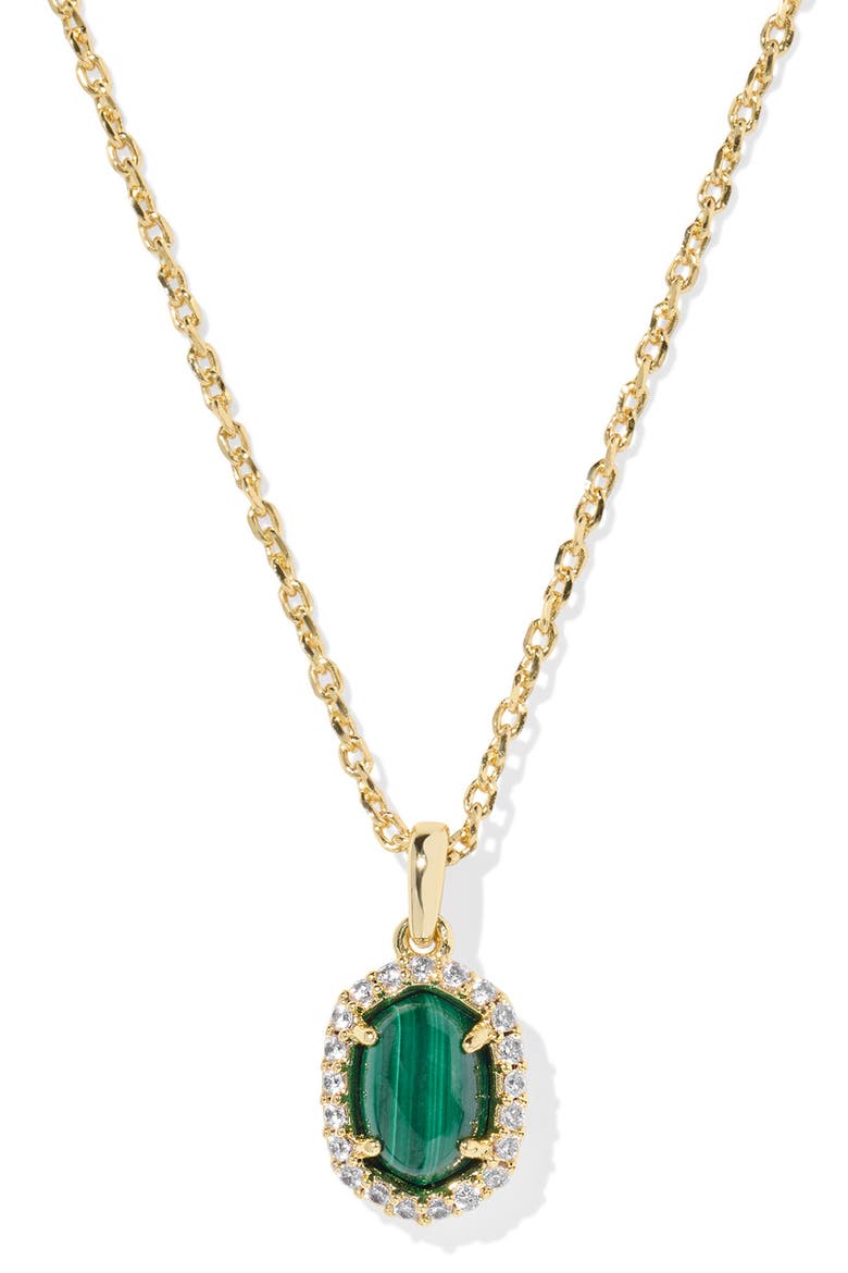 Daphne Crystal Frame Pendant Necklace, Main, color, GOLD GREEN MALACHITE