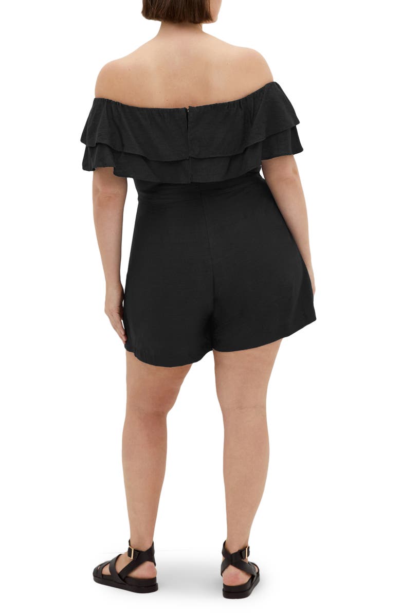 City Chic Poppy Off the Shoulder Romper, Alternate, color, Black
