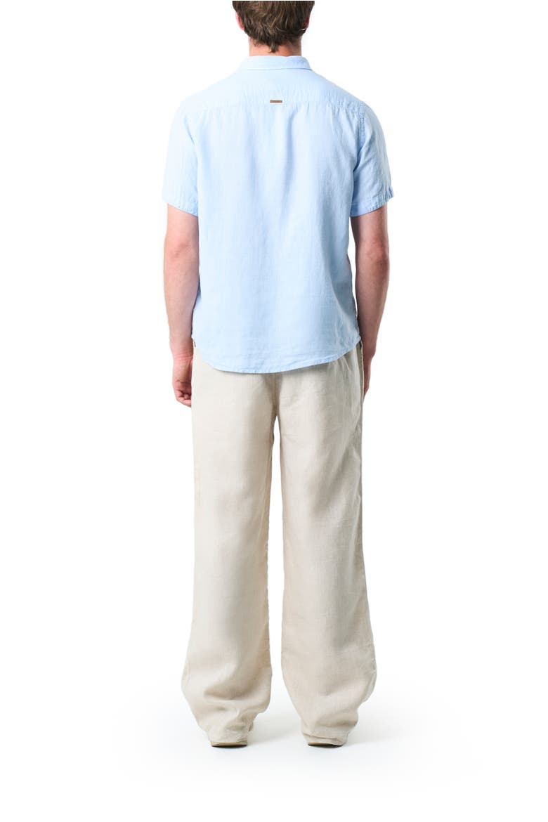 Men Short-Sleeve Linen Shirt with VZ Embroidery., Alternate, color, Blue