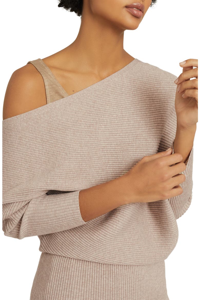 Lara One-Shoulder Long Sleeve Sweater Dress, Alternate, color, STONE