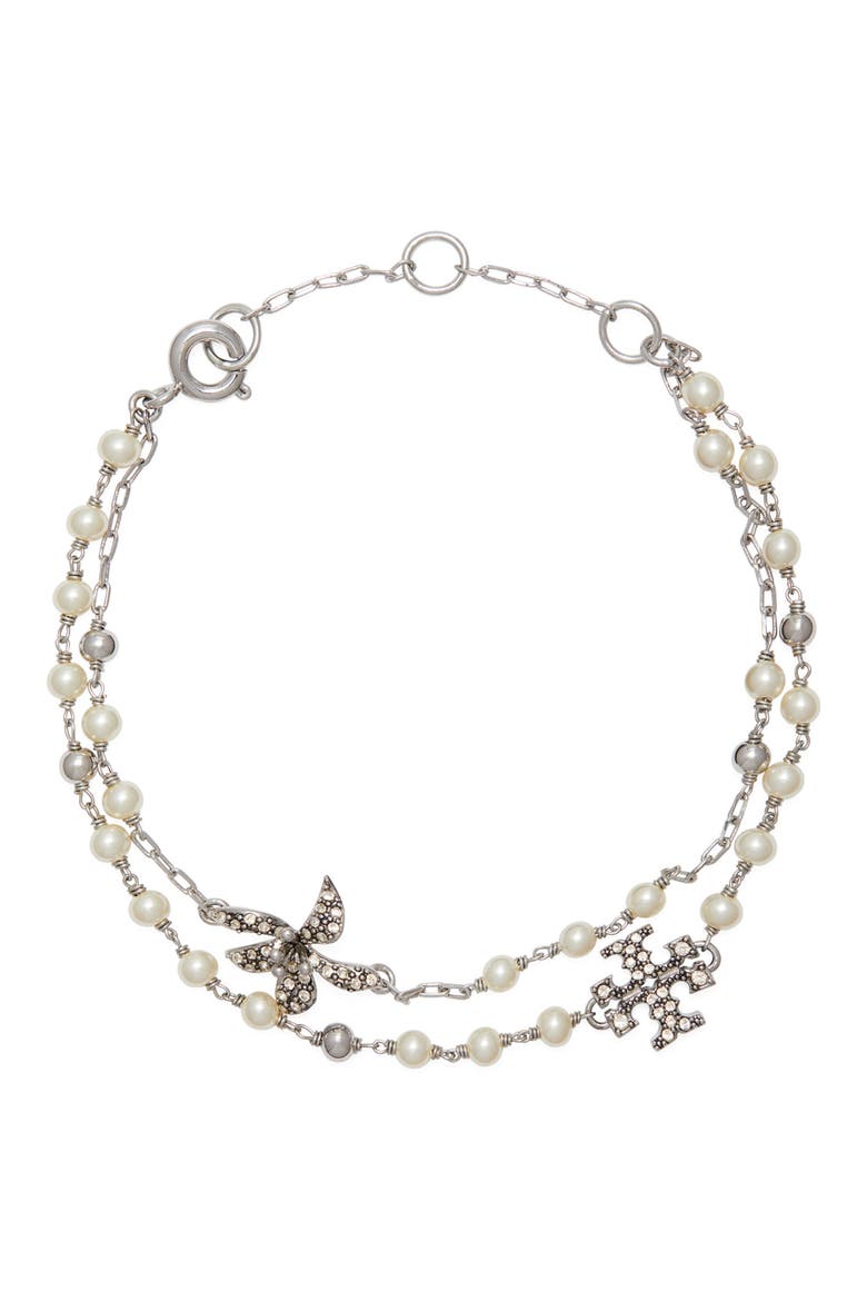 Moondance Multistrand Faux Pearl Bracelet, Main, color, TORY SILVER / PEARL / CRYSTAL