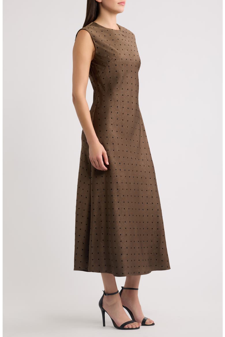 Polka Dot Satin Maxi Dress, Alternate, color, BROWN
