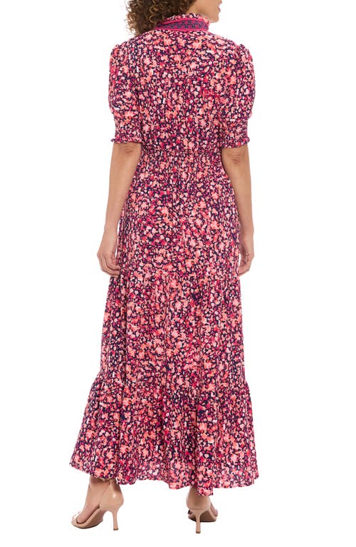 Shop London Times Ditsy Ruffle A-line Maxi Dress In Navy Rose