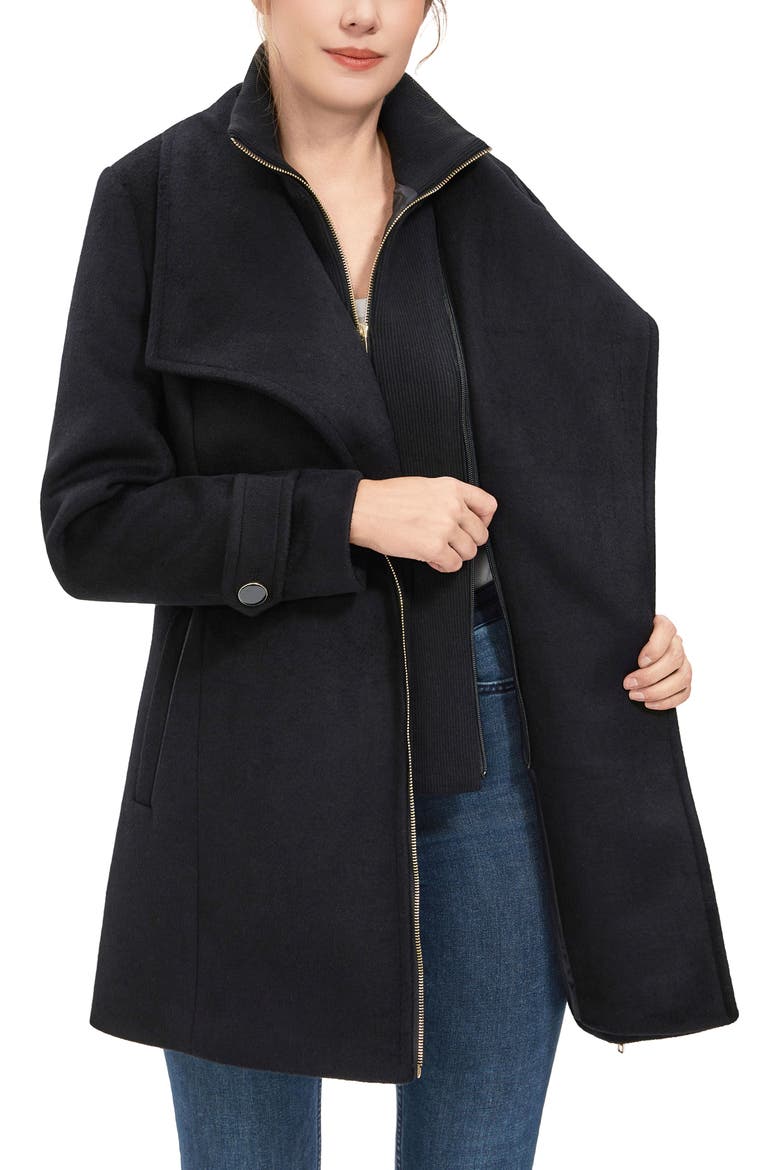 Women's Kinsley Wool Blend Zip Front Walking Coat, Alternate, color, Black