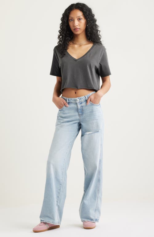 Bp. Washed V-neck Crop T-shirt In Gray
