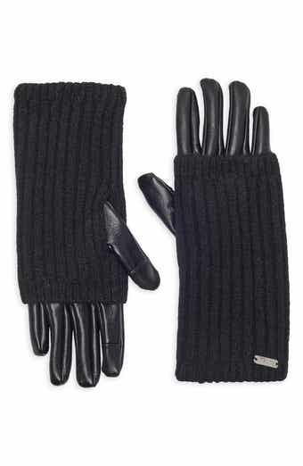 Faux Leather Ribbed Knit Gloves