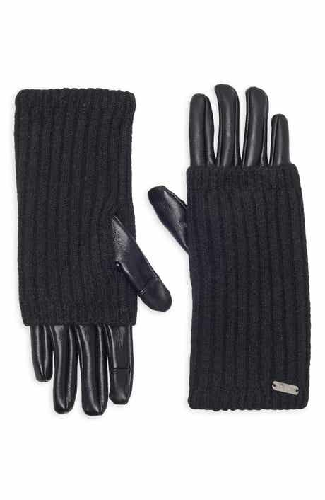 Faux Leather Ribbed Knit Gloves