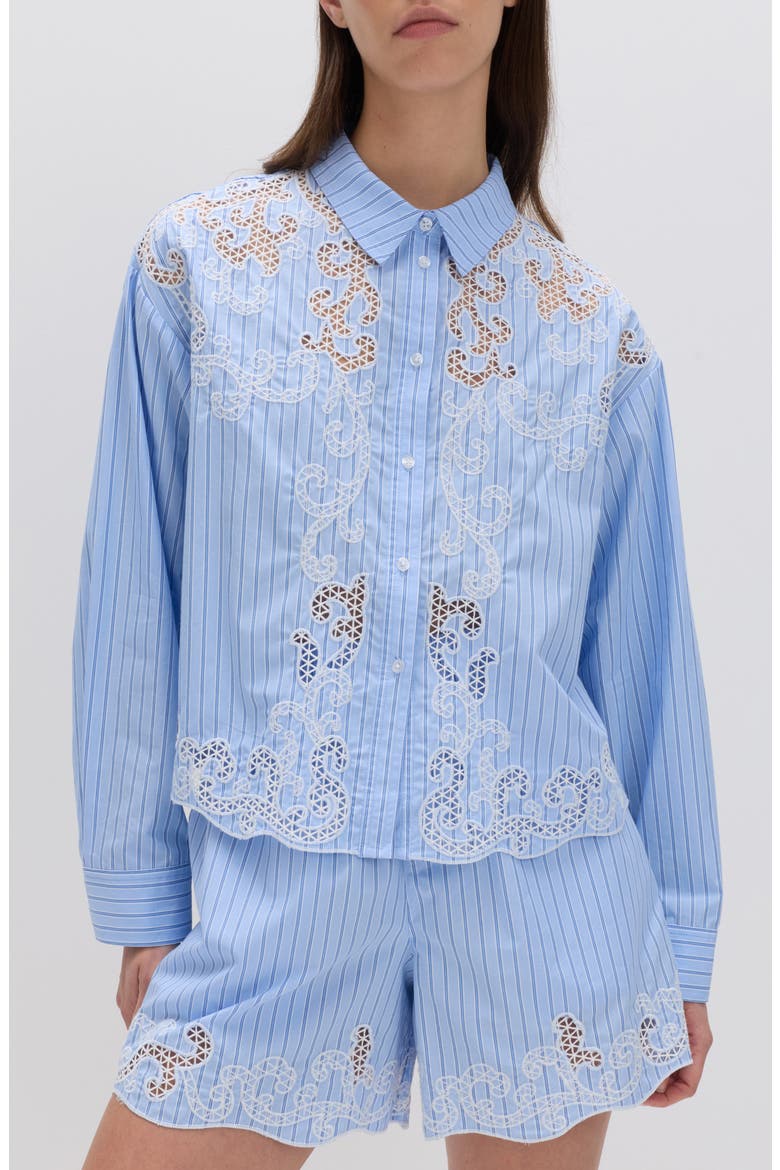 Stripe Embroidered Button-Up Shirt, Main, color, BLUE/ MULTI