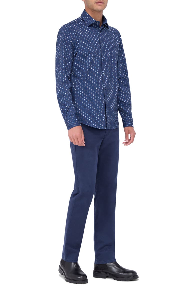Bugatchi Jimmy OoohCotton<sup>®</sup> Guitar Print Button-Up Shirt, Alternate, color, Navy