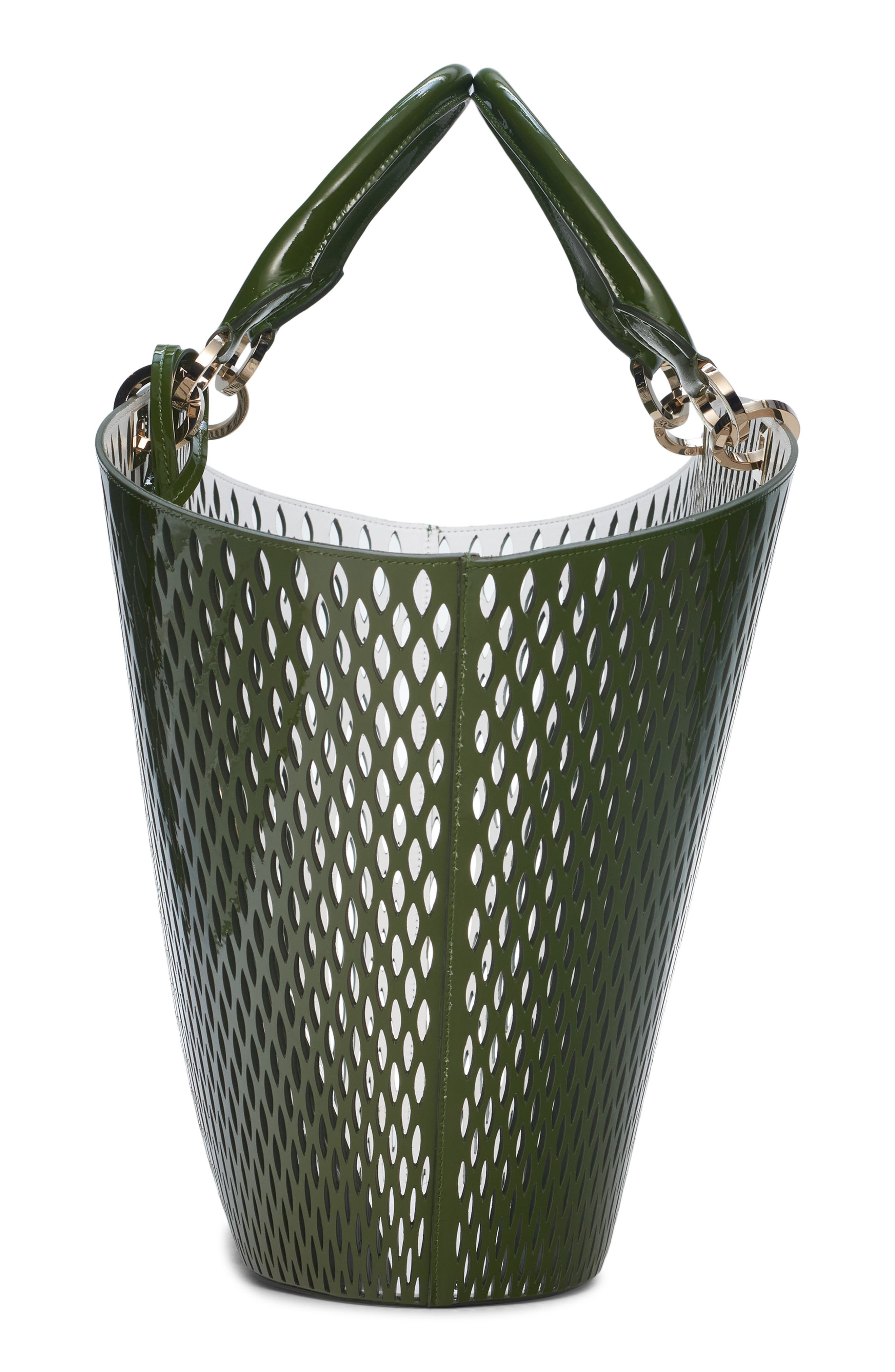 TOM FORD Large Panier Cutout Patent Leather Tote, Alternate, color, Chive