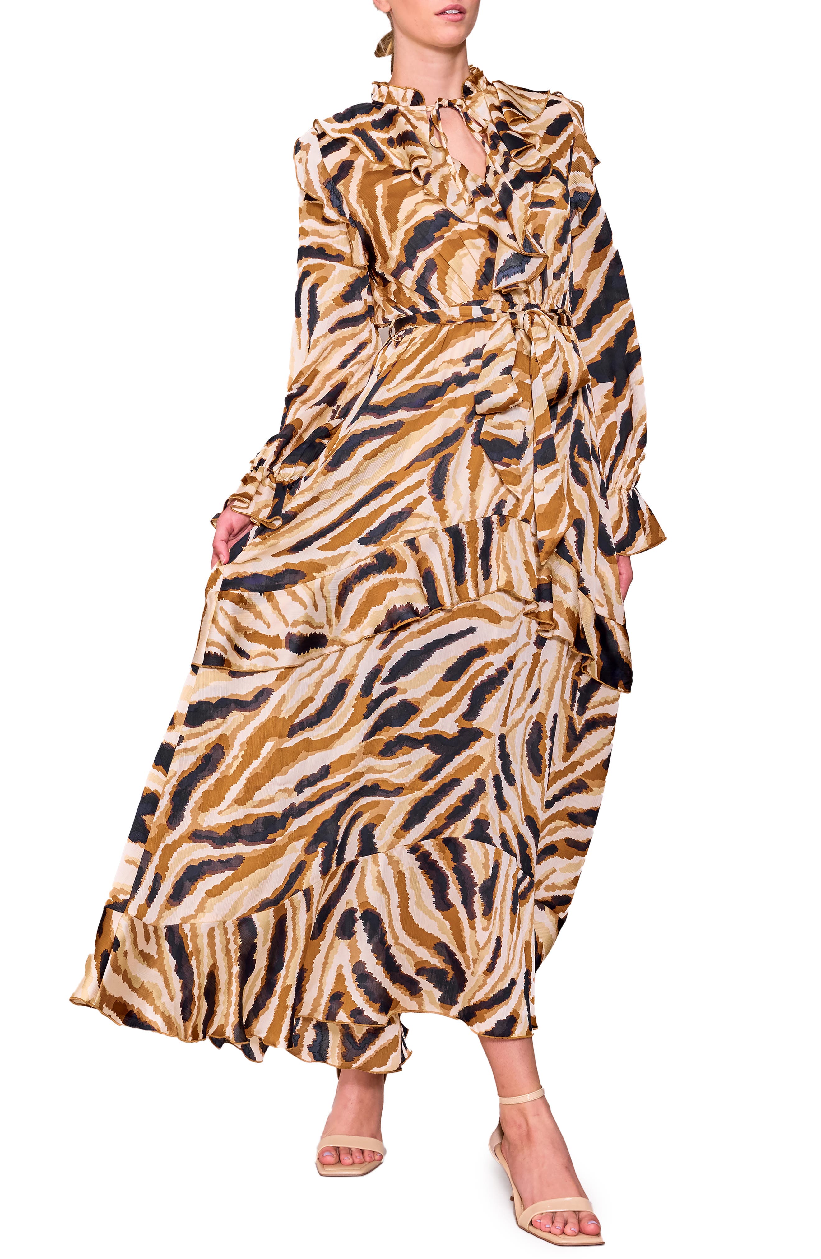 MELLODAY Long Sleeve Tiered Chiffon Maxi Dress