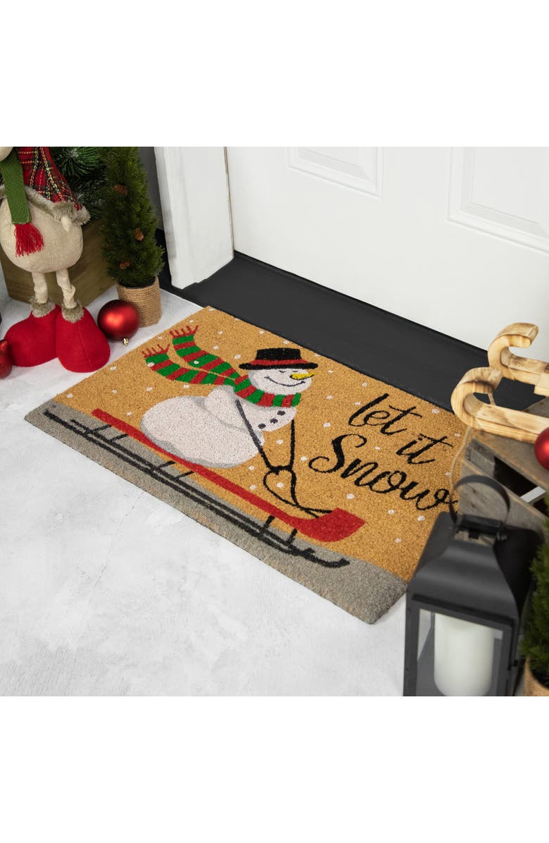 Northlight Brown and White Snowman Let it Snow Rectangular Coir Christmas Doormat 18" x 30", Alternate, color, Brown