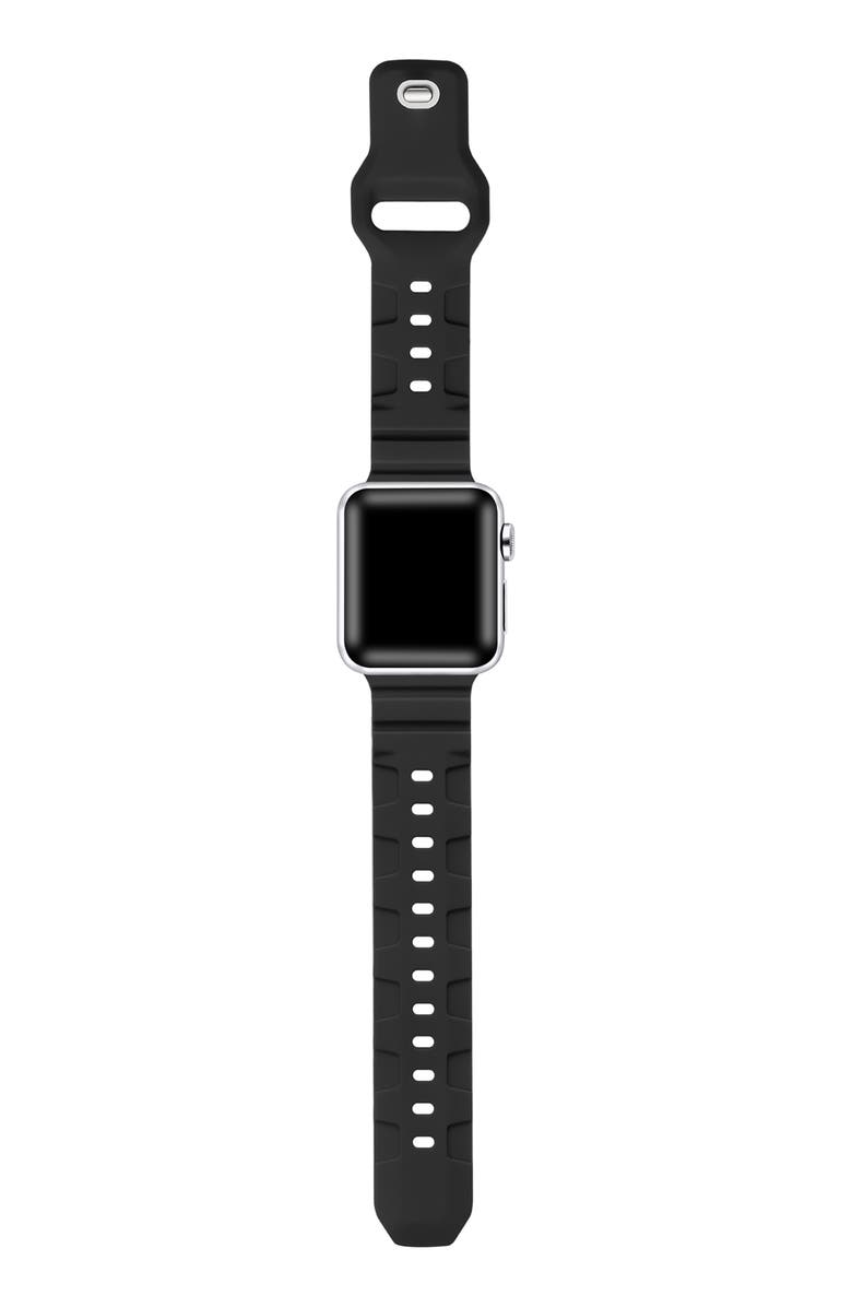 The Posh Tech Ridge Silicone 27mm Apple Watch<sup>®</sup> Watchband, Alternate, color, Black