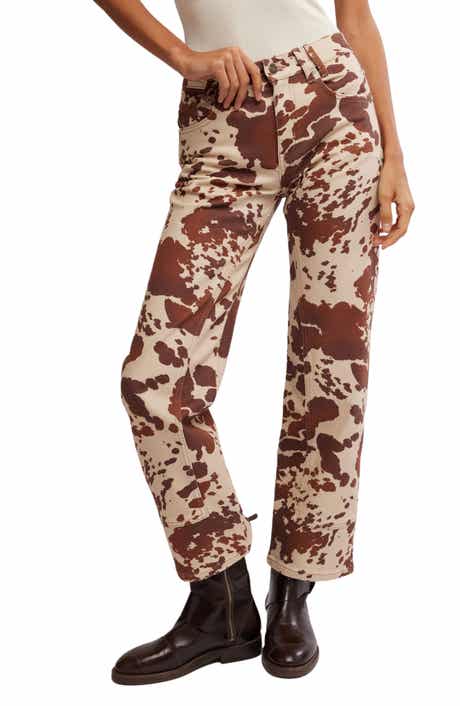 Free People Risk Taker Animal Print Straight Leg Jeans
