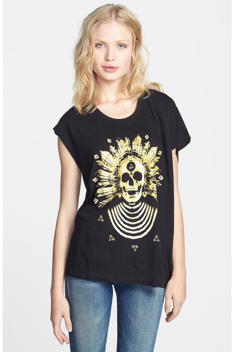 'Midelo' Skull Print Asymmetrical Tee, Main, color, BLACK