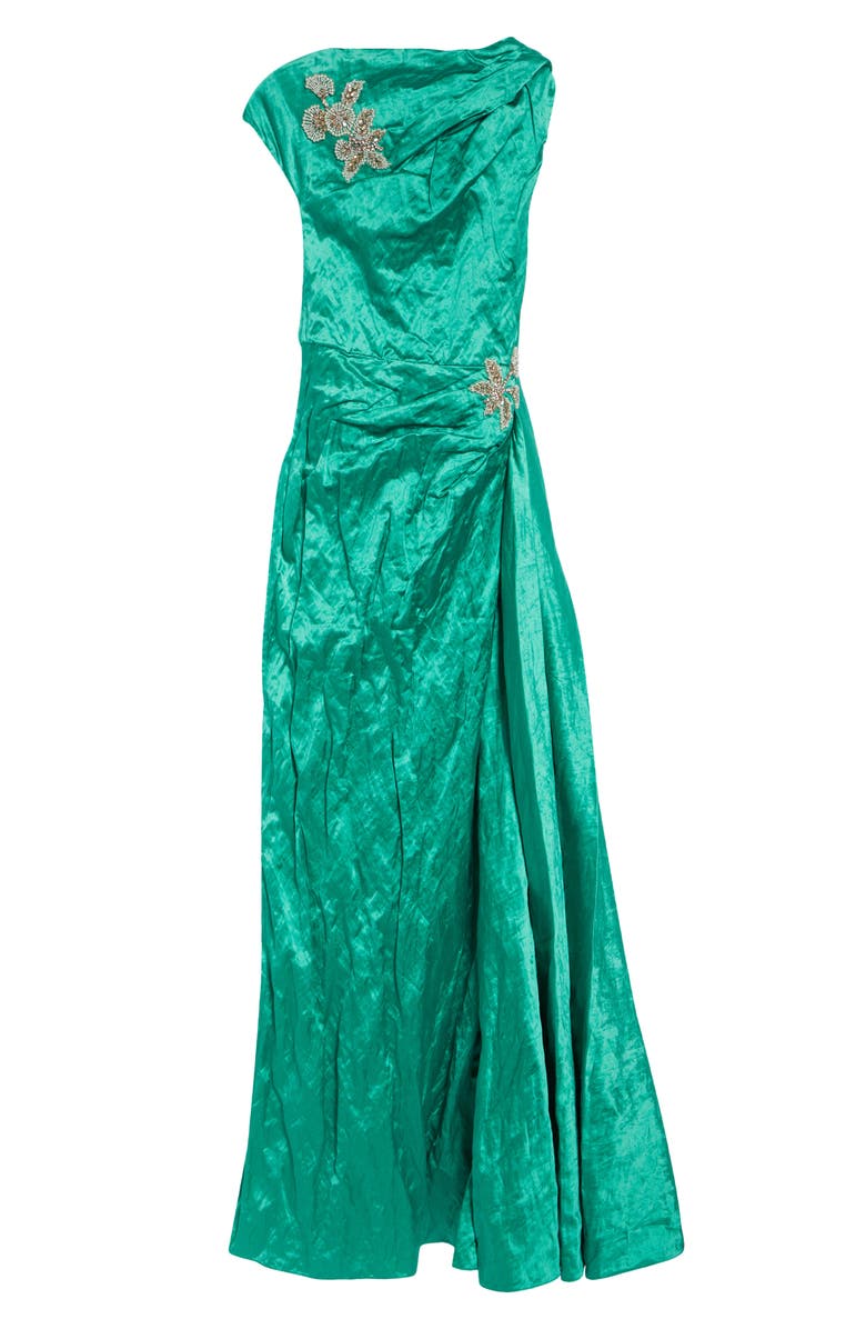 Erdem Embellished Asymmetric Crushed Satin Gown, Main, color, Sea Green
