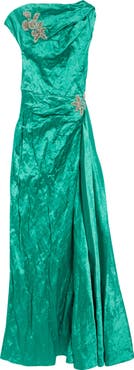 Erdem Embellished Asymmetric Crushed Satin Gown