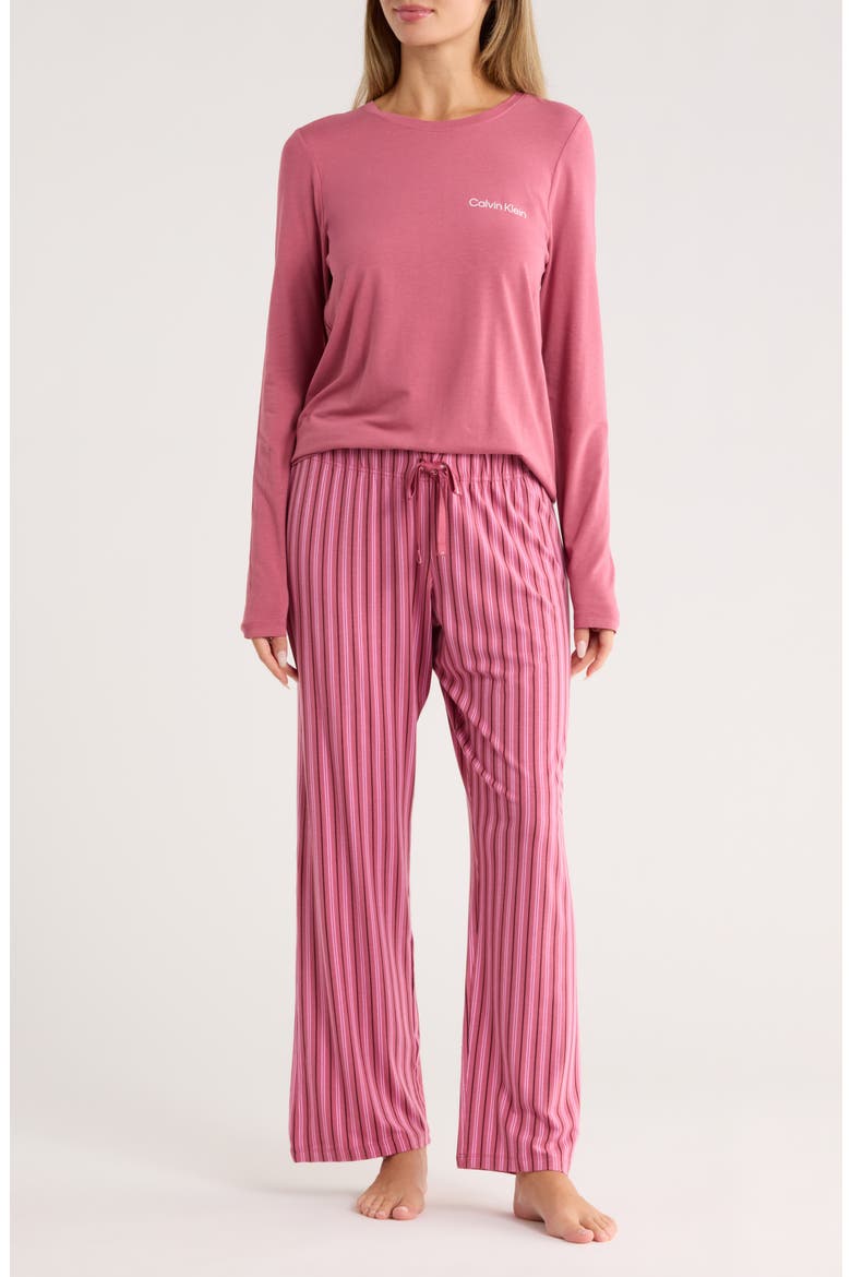 Logo Long Pajamas, Main, color, ROSE WINE/ STRIPE