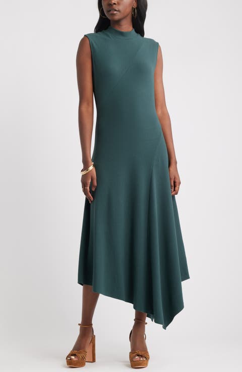 Mock Neck Asymmetrical Maxi Dress
