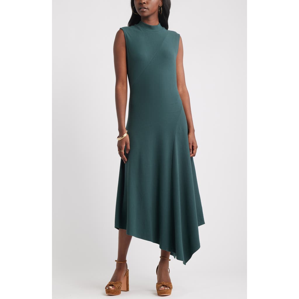 Treasure & Bond Mock Neck Asymmetrical Maxi Dress In Green