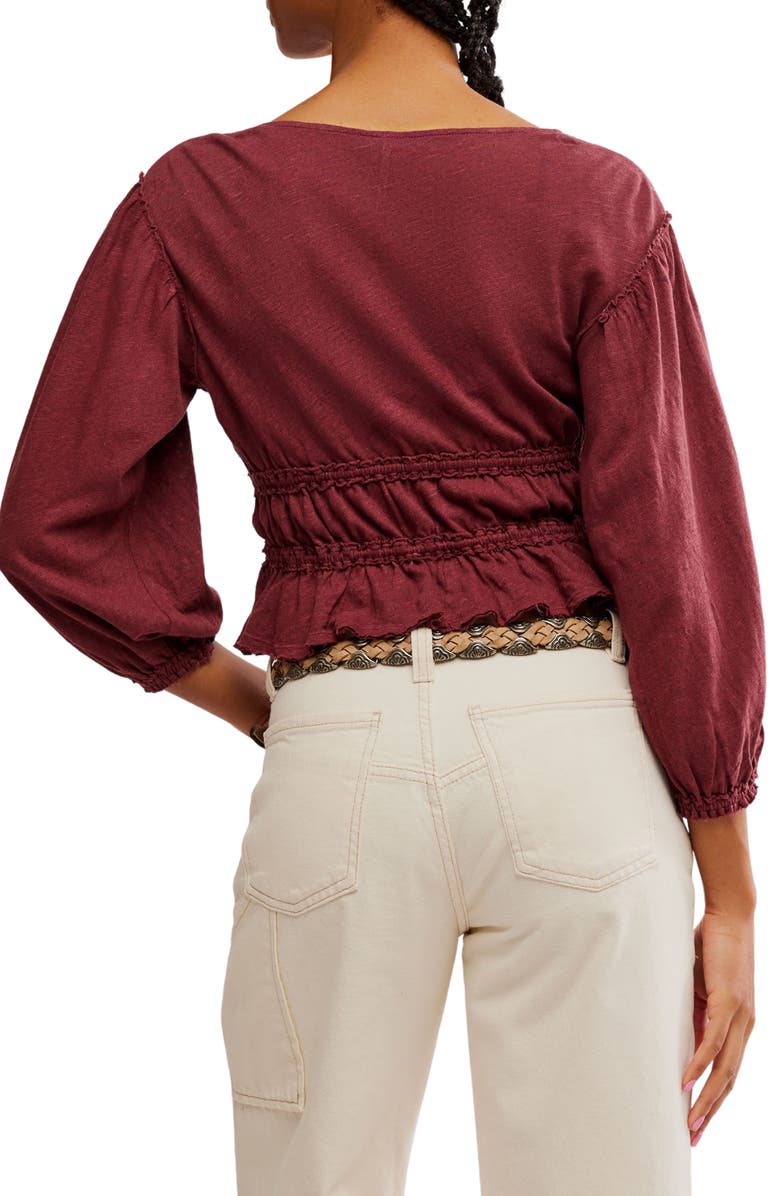Free People Let's Go Tie Front Linen & Cotton Top, Alternate, color, Red Bark