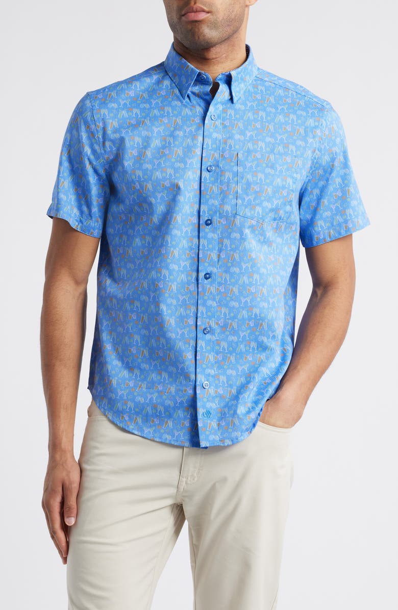 Johnston & Murphy Cocktail Print Short Sleeve Button-Up Shirt, Main, color, 