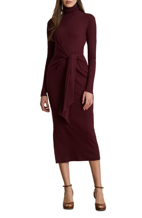 Long Sleeve Turtleneck Tie Front Dress