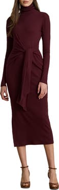 Lauren Ralph Lauren Long Sleeve Turtleneck Tie Front Dress