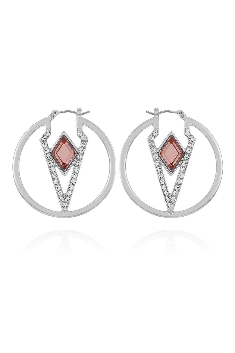 Glass Stone Hoop Earrings, Main, color, SILVER TONE
