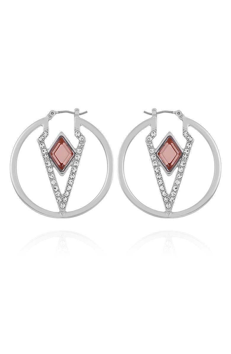 Vince Camuto Glass Stone Hoop Earrings, Main, color, Silver Tone
