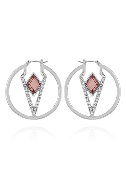 Glass Stone Hoop Earrings