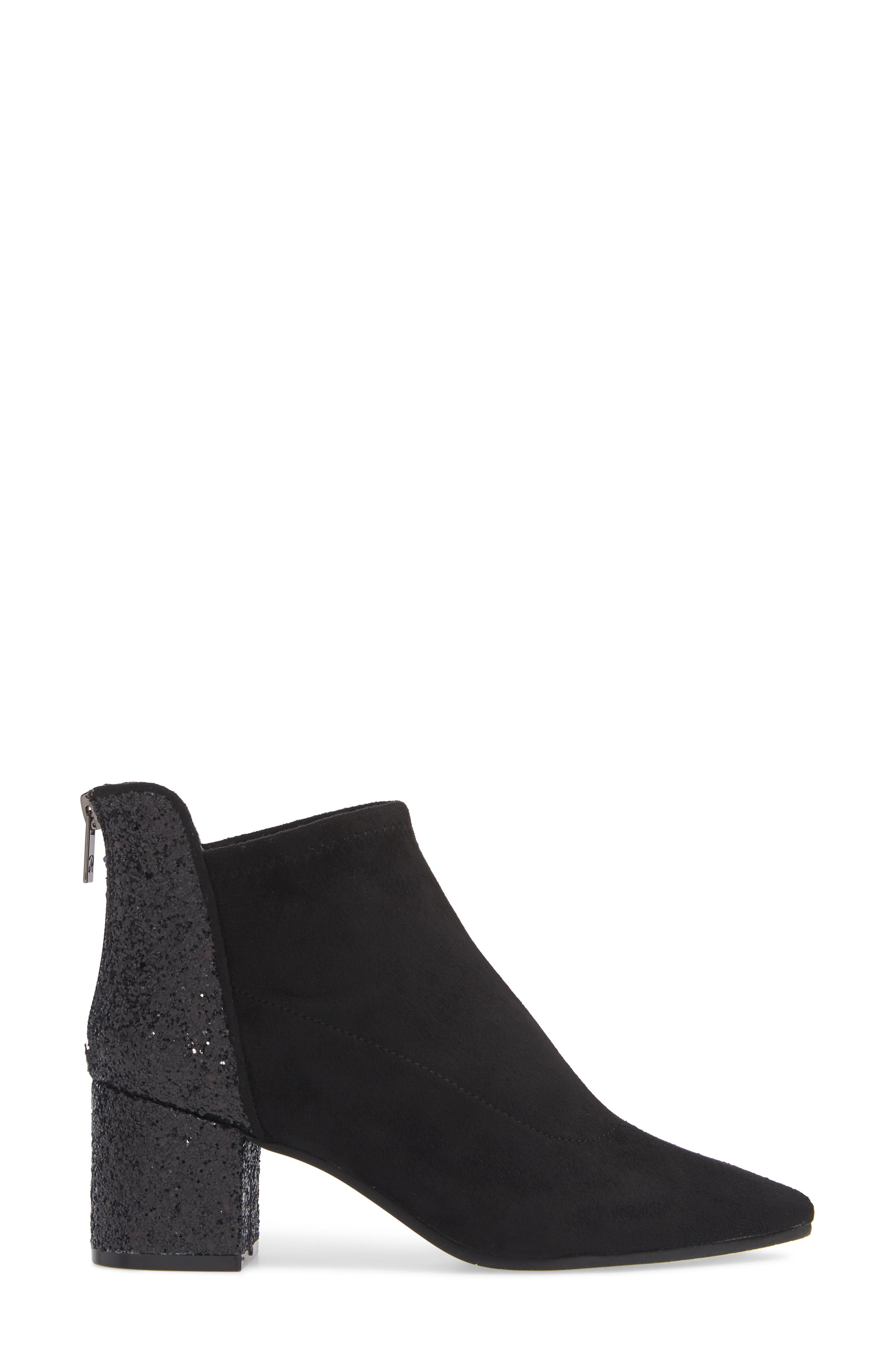 Honey Pointy Toe Stretch Bootie, Alternate, color, BLACK GLITTER SUEDE