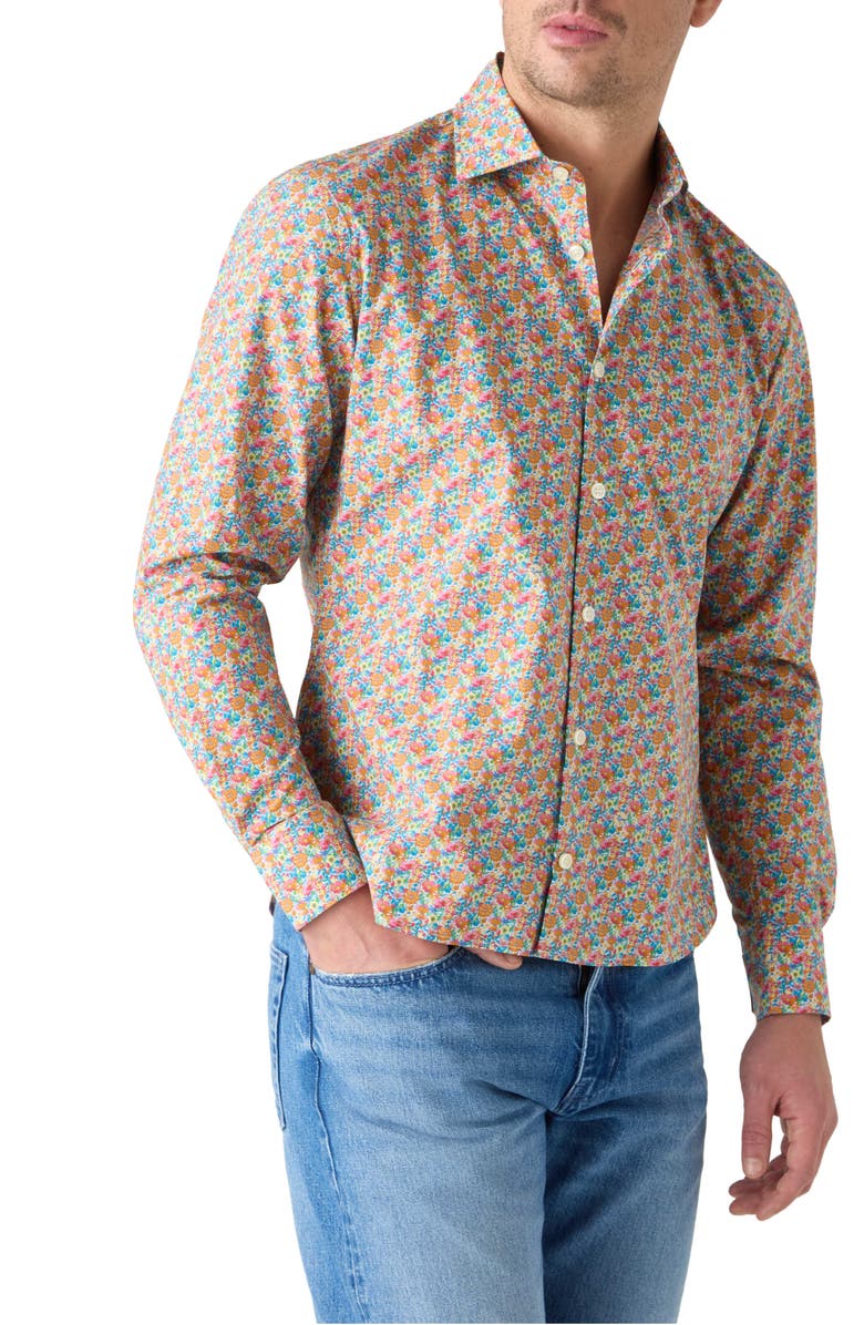 Robert Talbott Reynolds Printed Floral Shirt, Main, color, Blue Multi