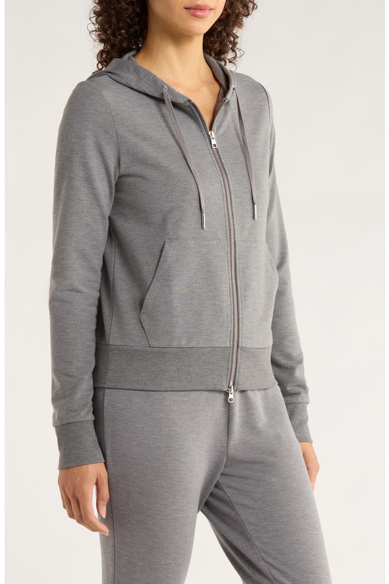 Slim Fit Cozy Recycled Polyester Blend Fleece Full Zip Hoodie, Alternate, color, HEATHER STEEL GREY
